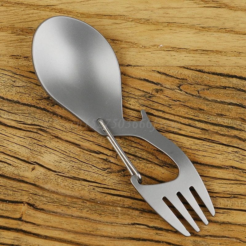 Titanium Camping Tableware Fork Spoon Bottle Opener Outdoor Picnic Hang Buckle