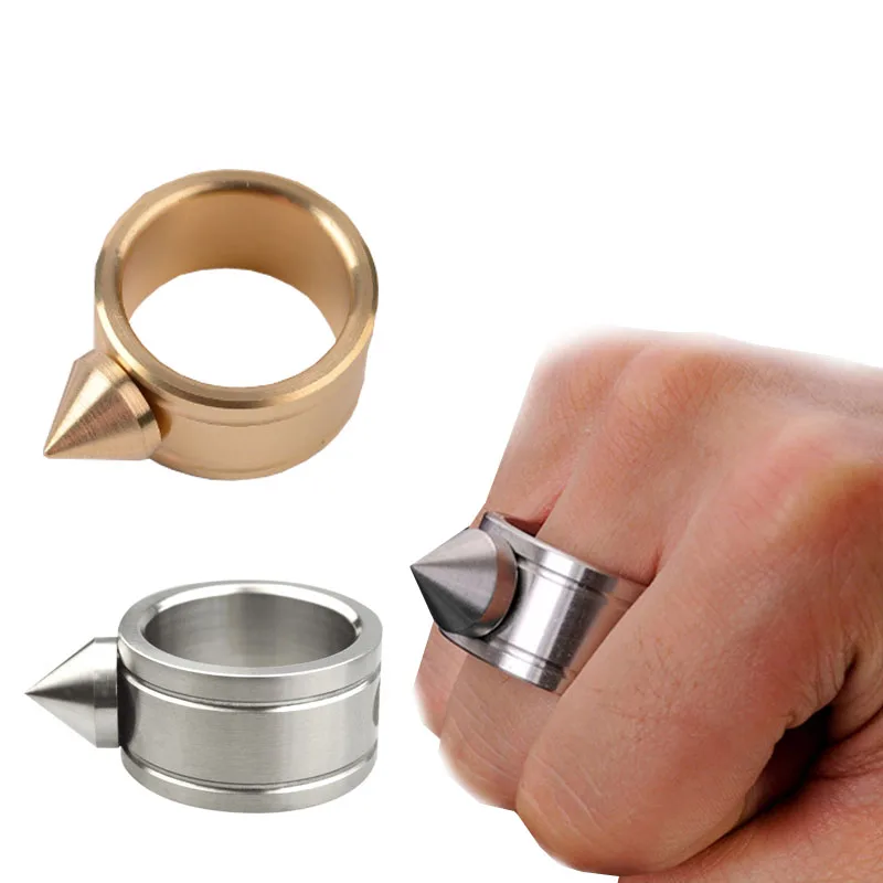 Liquidación Anillo de aleación EDC de oro y Zinc para exteriores, herramienta de protección contra el lobo, anillos Punk, nudillos de latón frescos llKzYYk36