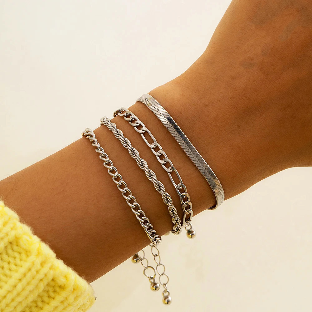 Punk Curb Cuban Chain Bracelets Set for Women Multilayer Miami Boho Thick Gold Color Charm Bracelets Bangles Fashion Jewelry
