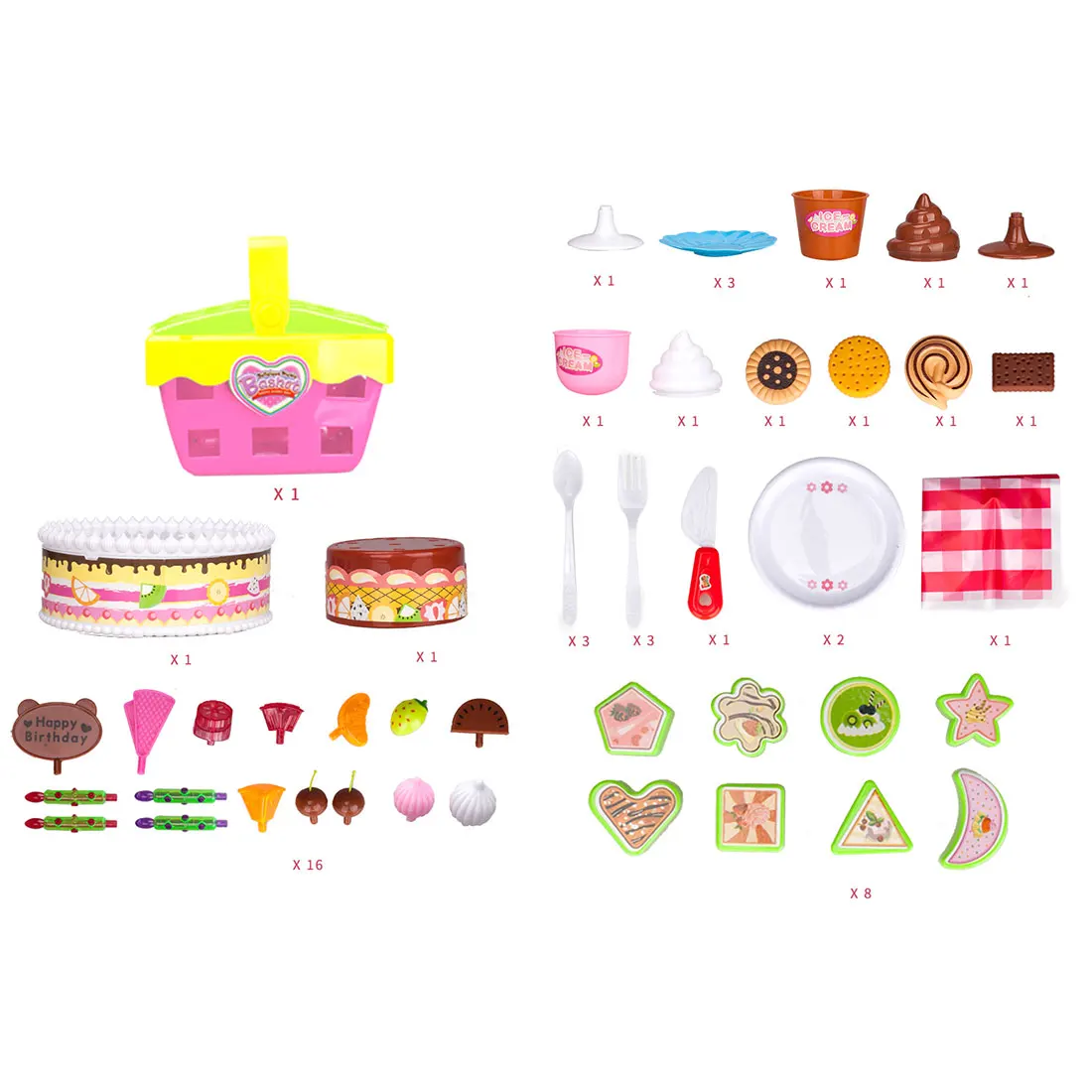 

Rowsfire 50Pcs Children Pretend Play Food Set Simulation Cake Toys With Picnic Basket