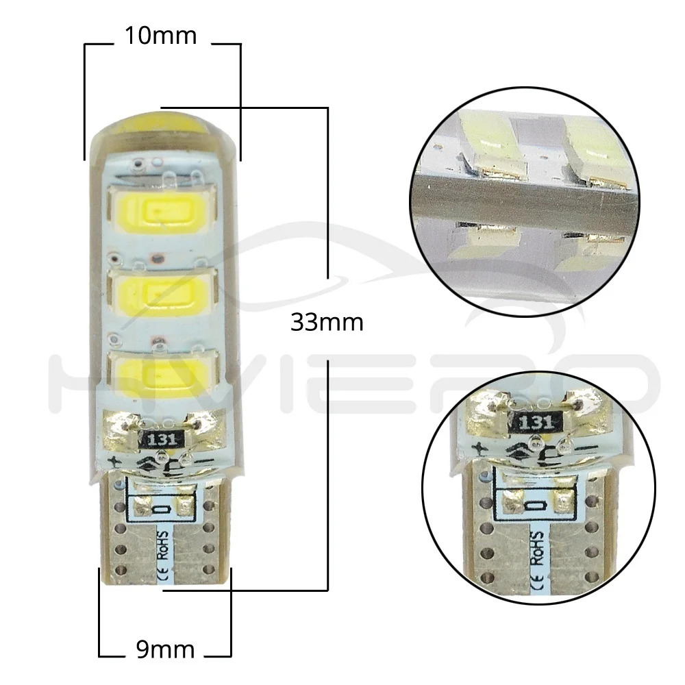 Hviero Car LED T10 510 W5W DC 12V Canbus 6SMD Silicone shell LED Tail Lights Bulb No Error Led Parking Fog light Auto Car Wedge Lamp