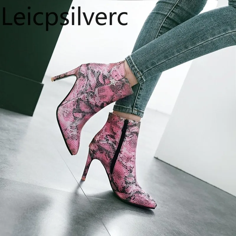 Women's Boots New Autumn And Winter Pointed Color matching zipper High heel Short tube shoes plus size 31-47 8.5cm high | Обувь