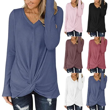 

Madam clothing OWLPRINCESS 2019 Autumn New Women's V-neck Long-Sleeved Twisted T-shirt Top