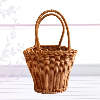 

1PC Simulated Rattan Woven Basket Portable Gift Basket Pastoral Style Storage Basket Wedding Opening Ceremony Decorative Flower