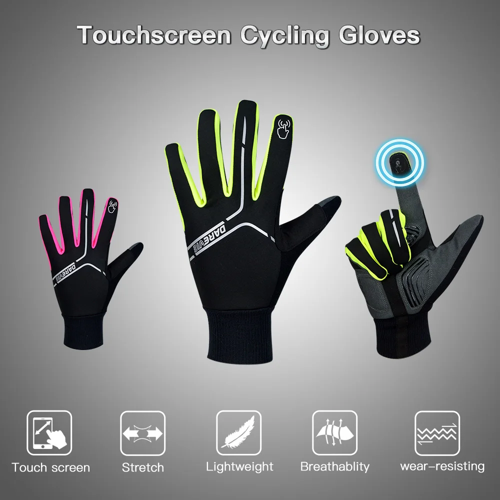 DAREVIE Cycling Gloves Full Finger Touch Screen Windproof Cycling Gloves Shockproof GEL Pad Non-Slip Breathable MTB Bike Glove 3