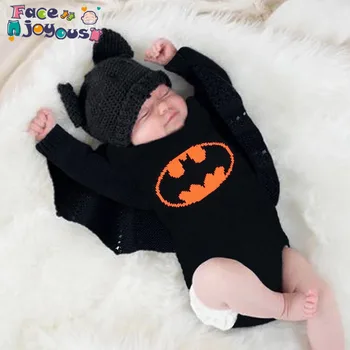 

Baby Onesie Funny Newborns Baby Batman Knit Bodysuits Long Sleeve Tops Infant Boys Girls Jumpsuits Black Toddler Kids Coveralls