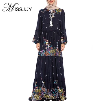 

MISSJOY 2019 Muslim Women Dress Printed Floral Abayas Arab Dubai Casual Plus Size Loose Malaysia Elegant Female Robe Kimono New