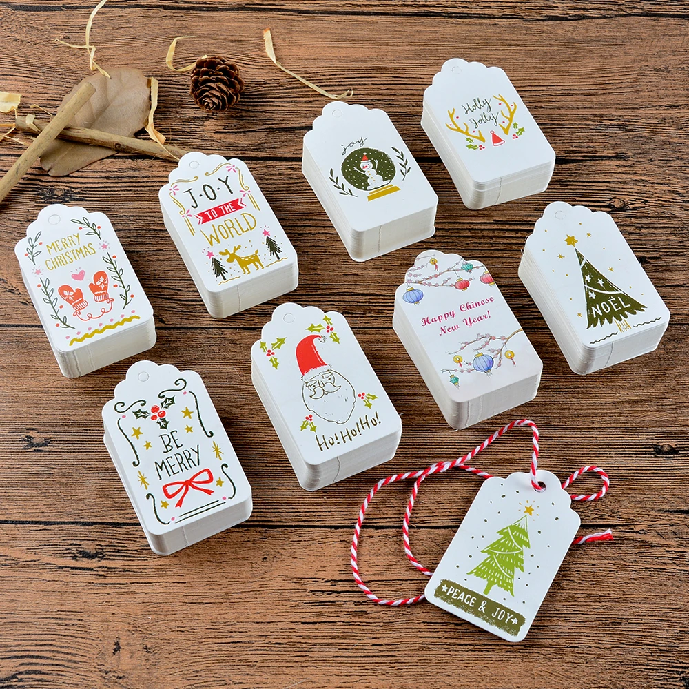

SJ 50pcs Snowmen Merry Christmas Decorations for Home Message Blessing Greeting Cards Christmas Tree Hang Tags Ornaments