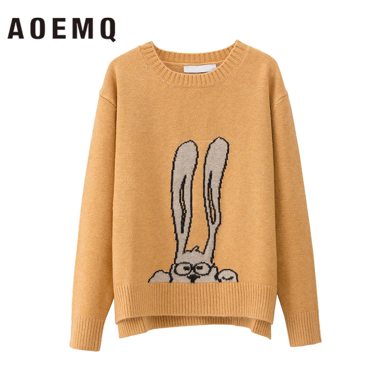 Skup AOEMQ moda swetry 4 kolory Cartoon królik wydruku słodkie długie ucho haft królika swetry swetry zimowe ubrania damskie