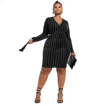 

Plus Size Dress Women Mini Dress V-neck Full Sleeve Sexy Dress Night Club Dress Party Bodycon Dress Femme Velvet Bandage Dress