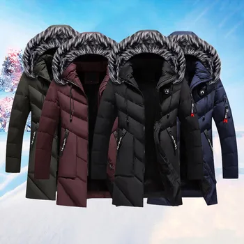 

Men's Solid Parkas Autumn Winter Casual Long Sleeved Zipper Coat Hooded Outwear For Hiking Camping Male Warm Jacket