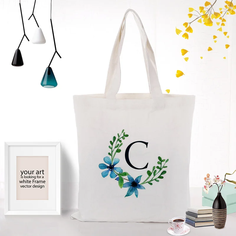 Холщовая Сумка с буквенным принтом на заказ, текстовый логотип DIY, экологический многоразовый художественный алфавит, сумка для покупок
