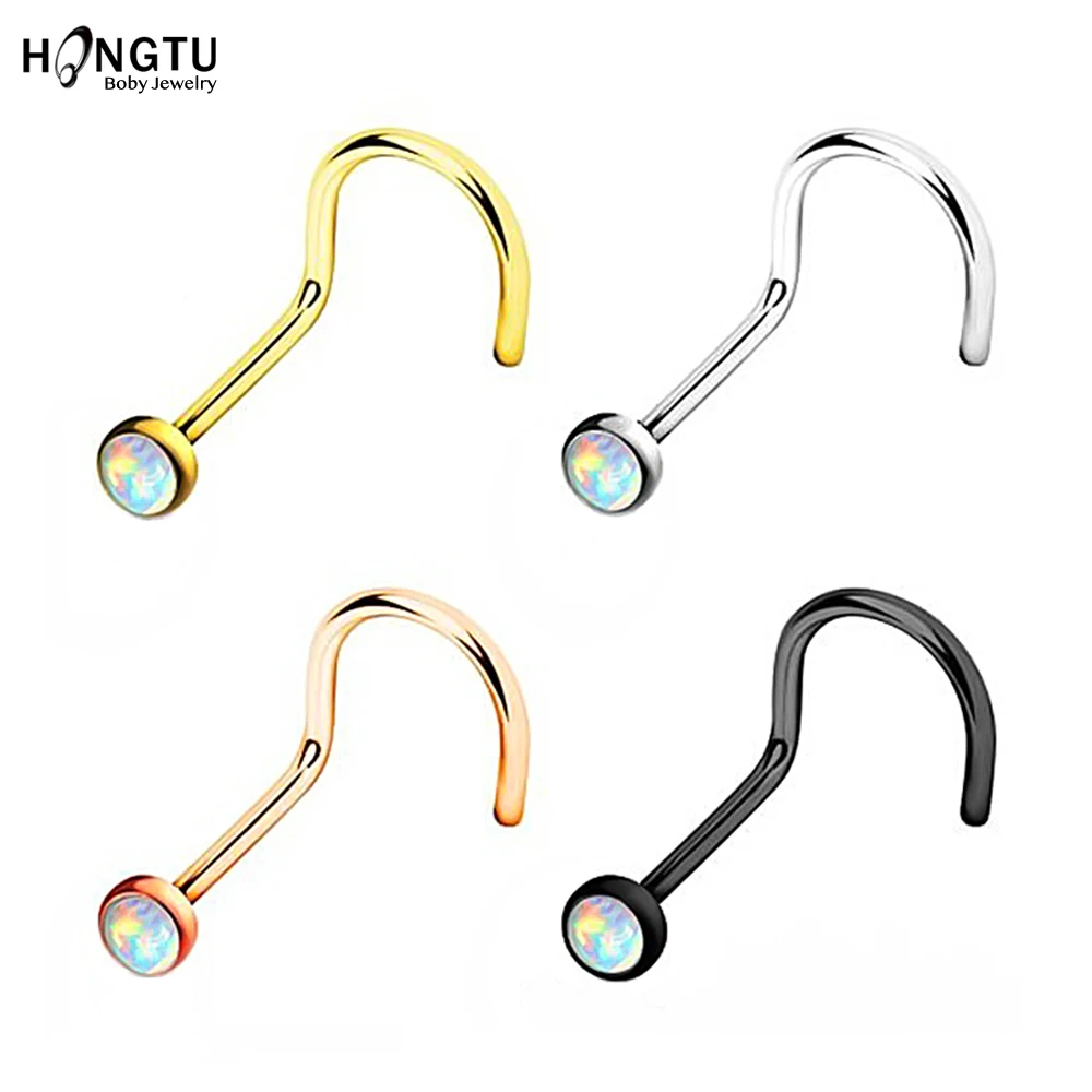 HONGTU, 1 шт., опаловые кольца для пирсинга носа, 20 г, стальные украшения для пирсинга носа, индийские шпильки для носа, для женщин и девушек, Круглые Пирсинг в носу