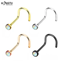 HONGTU, 1 шт., опаловые кольца для пирсинга носа, 20 г, стальные украшения для пирсинга носа, индийские шпильки для носа, для женщин и девушек, Круглые Пирсинг в носу