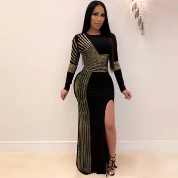 

Free ShippingWomen Elegant Slim Dress Spring Women Dress 2020 Party Dress Evening Gown Side Slit Long Sleeve Long Dress