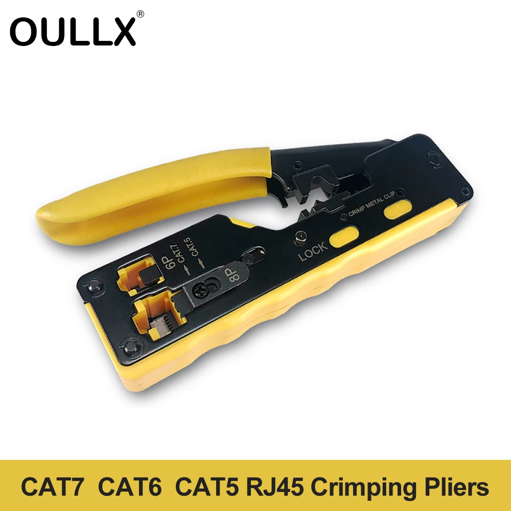 OULLX Cat7 RJ45 Crimper Hand Network Tools Pliers RJ12 Cat5 Cat6 8P8C Cable Stripper Pressing Clamp Tongs Clip Multi Function lan cable continuity tester