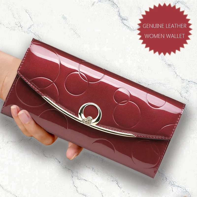 Diamond Genuine Leather Wallet Women Luxury Designer Patent Wallets Female Clutch Ladies 3 Fold Long Hasp Fashion | Багаж и сумки