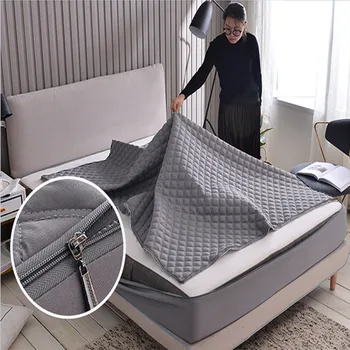 

Six-sided All-inclusive Plaid Mattress Cover Solid Color Detachable Protect Cover Anti-mite Breathable Protection Mattress Cover