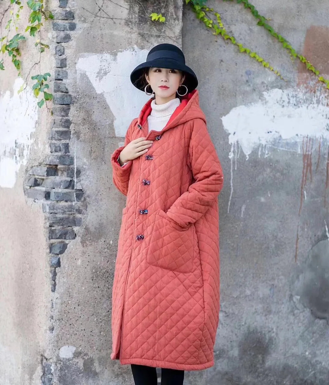 

Winter Cotton-padded Jacket Women's 2018 Korean-style Mid-length Pure Cotton Warm Slim Fit Slimming Hooded Large Size Rhombus Pa