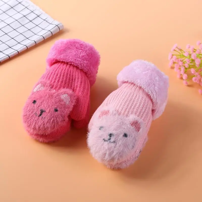 Теплые Зимние Детские утепленные перчатки с героями мультфильмов из 2 предметов, лыжные перчатки, вязаная муфта для рук