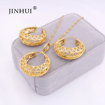 

Dubai 24K gold Jewelry sets for women France Ethiopia bridal wedding Party gifts Necklace and Earrings sets 45cm Pendant Nigeria