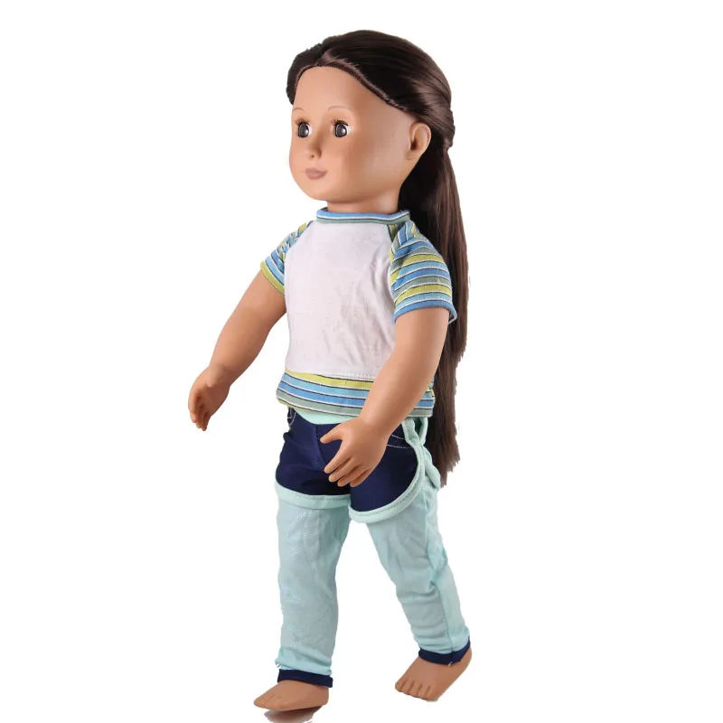 18 дюймов американская кукла, джинсовая куртка, футболка, обтягивающие штаны, детская одежда куклы, спортивный костюм для йоги 45 см, кукла