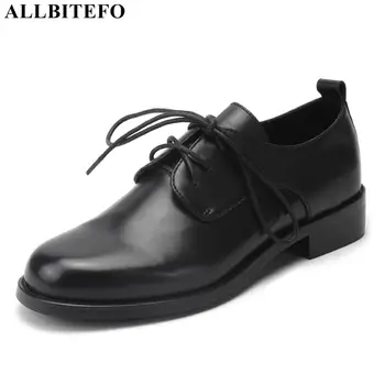 

ALLBITEFO large size:33-44 full genuine leather thick heel women shoes low-heeled offic e ladies shoes autumn women heels
