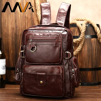

MVA Men's Genuine Leather Backpack For Laptop Casual Men Backpack Travel Leather School Daypack For Teenagers Men Rucksack 8588