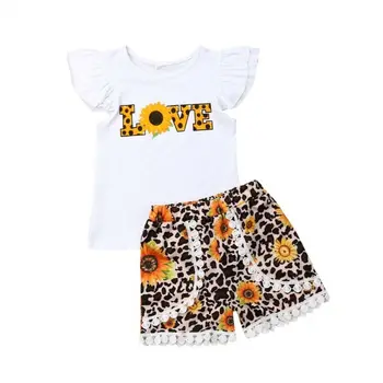 

Emmababy Toddler Newborn Baby Girl Clothes Sunflower T-shirt Tops+Short Pants Outfits Set 2pcs 1-6T