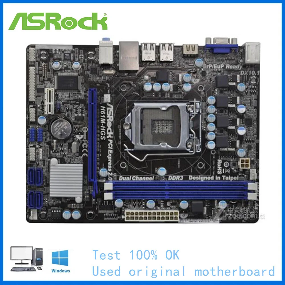 

For ASRock H61M-HGS Motherboard LGA 1155 For Intel H61 Used Desktop Mainboard USB2.0 SATA II PCI-E X16