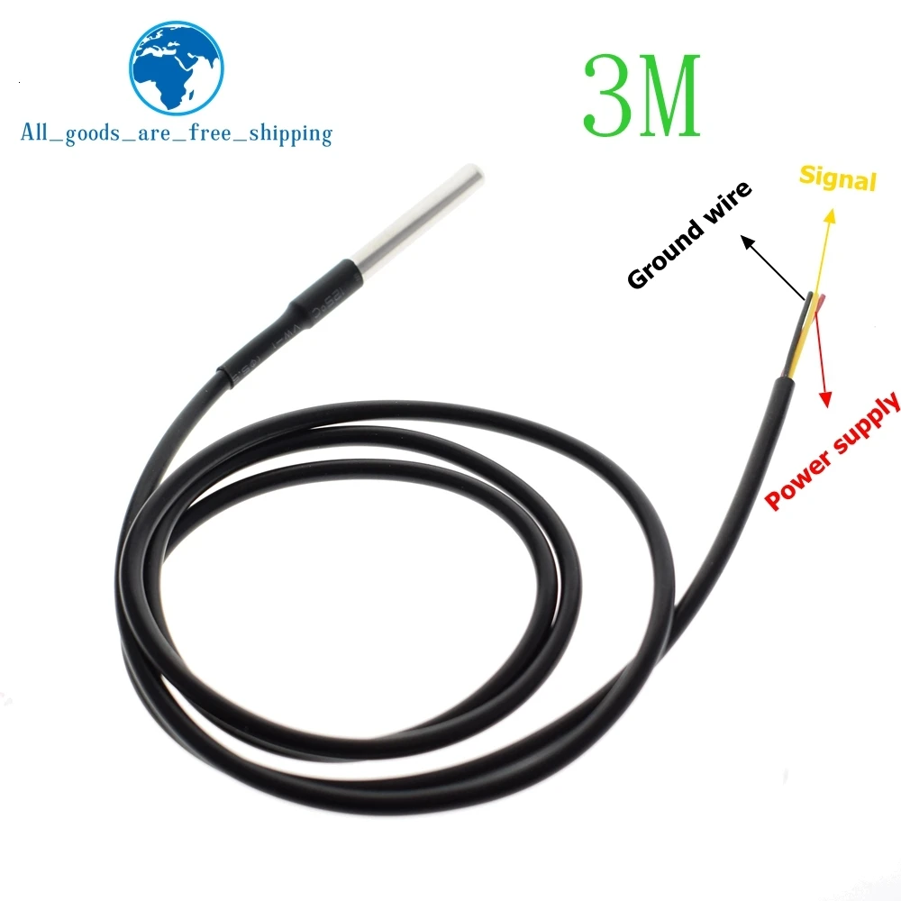 3M DS18b20 Cable TZT DS1820 посылка из нержавеющей стали, водонепроницаемый датчик температуры DS18b20, датчик температуры 18B20 для Arduino - Цвет: 3M DS18b20 Cable