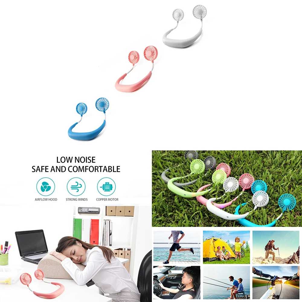 Neck Hanging Mini Fan USB Portable Fan Outdoor Camping Hiking Travel Tools Convenient Durable Sport Hands-Free USB Charging Fans