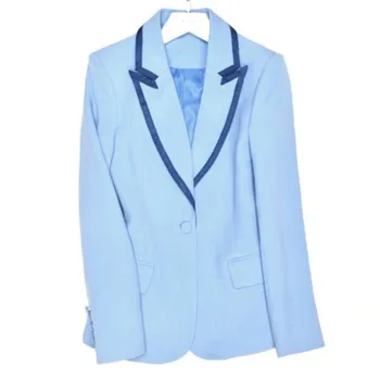 

2020 Autumn Winter Blazer Women Vintage Blue Fashion Runway Designer Suit Jacket Slim Fit Long Sleeve High Quality Coat Female