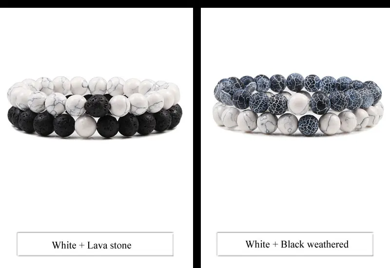 Set Bracelet Couples Distance Black White Natural Lava Stone Tiger Eye Beaded Yoga Bracelets for Men Women Elastic Rope Jewelry gold bangles