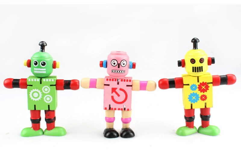 airfix quick build 3PCS Funny Wooden Deformation Robot Children Gift Clown Doll Action Figure Toys Education Models Toys For Children Birthday Gift model motorcycle kits