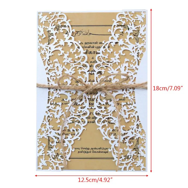  10pcs/set Laser Cut Wedding invitations Cards Lace Burlap Tie Invite Envelopes Kit For Engagement B - 4.00027E+12