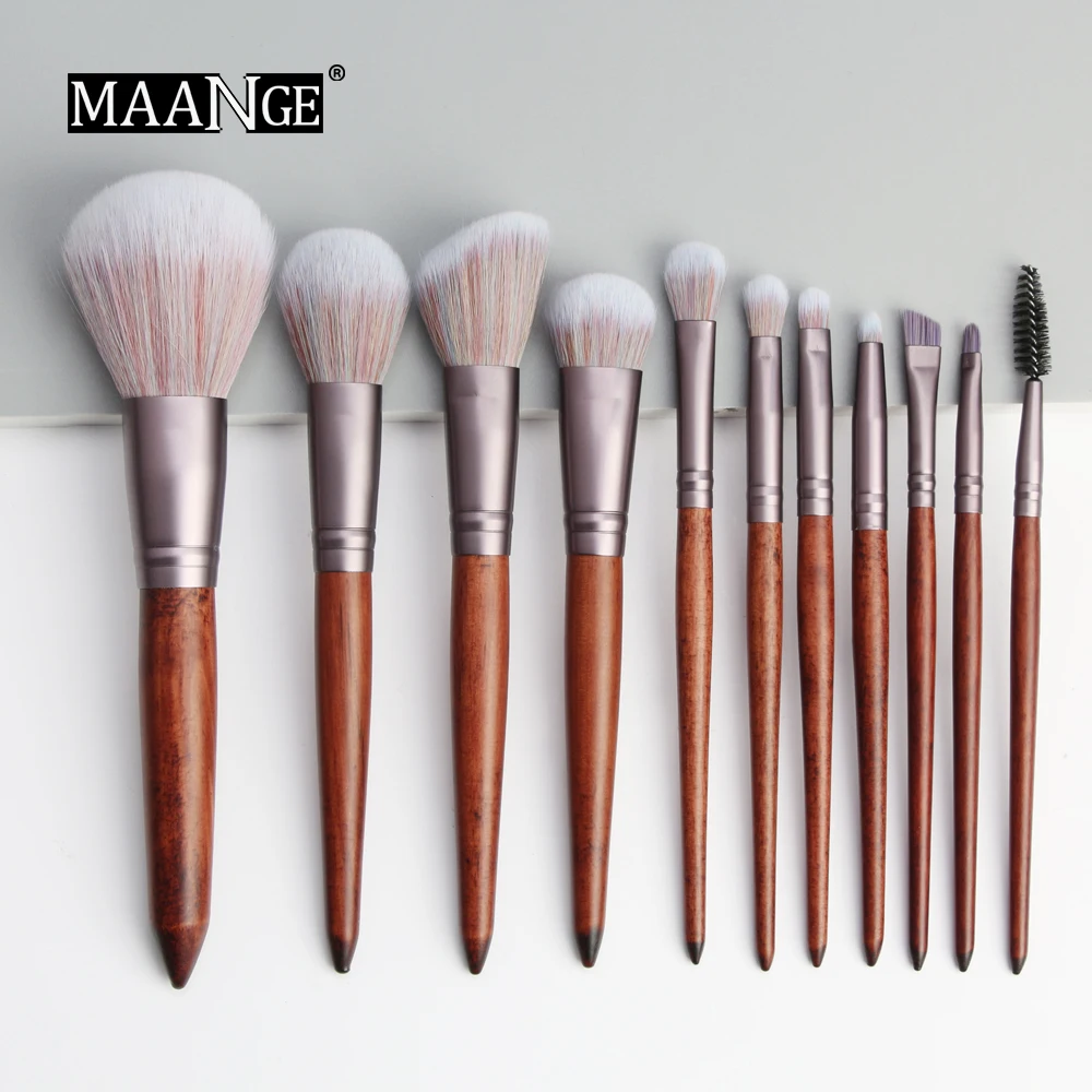 MAANGE Pro 10/11/15 шт. кисти для макияжа набор кистей для макияжа с деревянной основа, тени для век, набор кисточек для макияжа Косметические кисти для макияжа, мягкие синтетические волосы - Handle Color: 11pcs brown