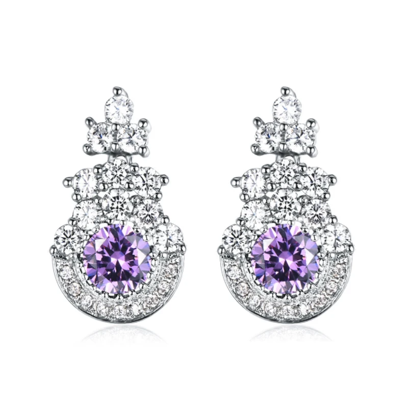

2019 exquisite white gold and colorful AAA zircon stud earrings exaggerated cute crown lady popular jewelry