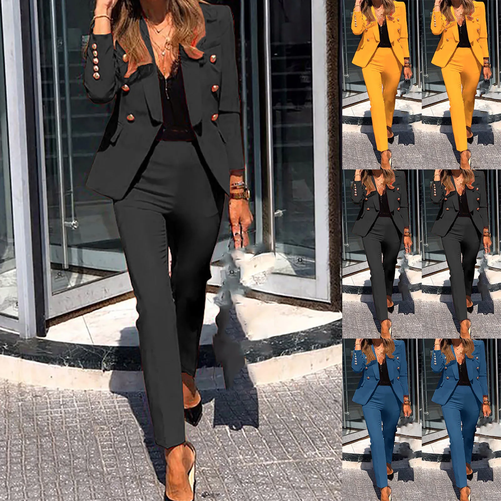 Work Pant Suits 2 Piece Set For Women Business Interview Suit Set Uniform Blazer And Pencil Pant Office Lady Suit spodnium 2021 1