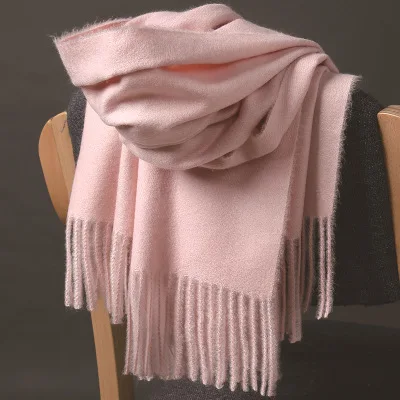 Высококачественные кашемировые шарфы для женщин и мужчин, плотное теплое зимнее пончо, роскошная шерстяная Пашмина, женский длинный зимний шарф, шаль, палантин - Цвет: Light Pink