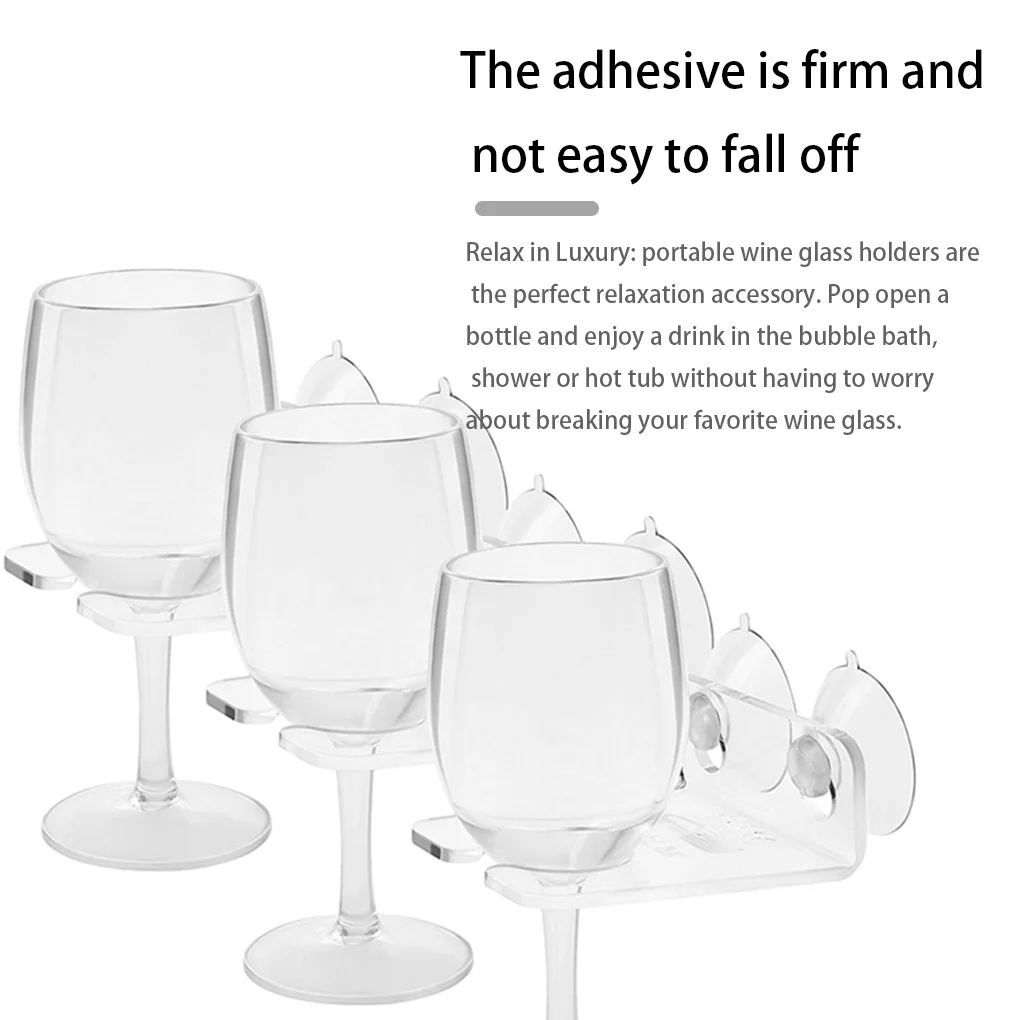 Portable Bathtub Wine Glass Holder Strong Suction Cup Clear Acrylic Shower Bath Bracket for Beer Drink Coffee