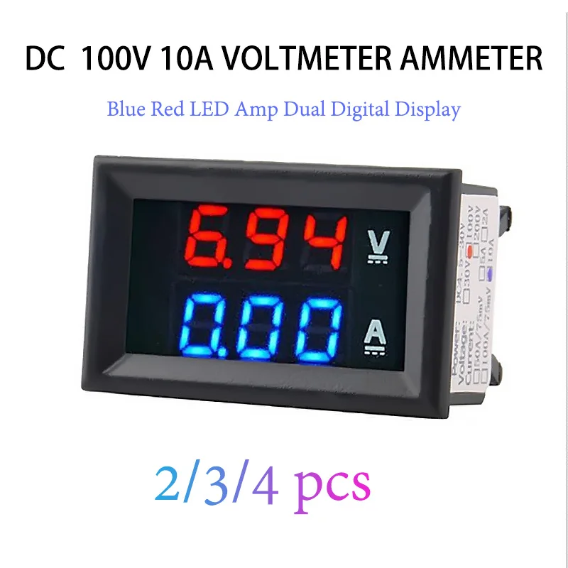 2/3/4 шт. цифровой вольтметр Амперметр Amp Вольтметр постоянного тока 100V 10A с двойной