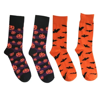 

Retro Bats Pumpkin Cartoon Socks Women Knee-High Socks Halloween Cosplay Cotton Crew Socks Spring Autumn Casual Socks