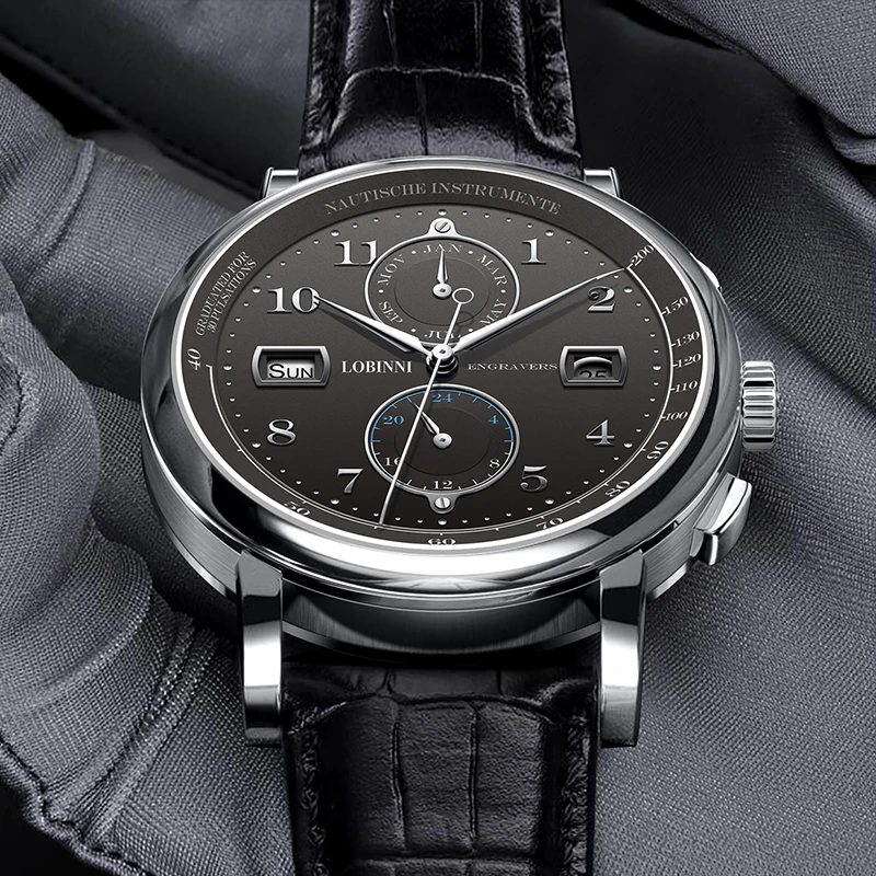 LOBINNI Бизнес часы от топ бренда, роскошные модные мужские кожаные Водонепроницаемый 50 м Мужские механические наручные часы с датой Дисплей часы