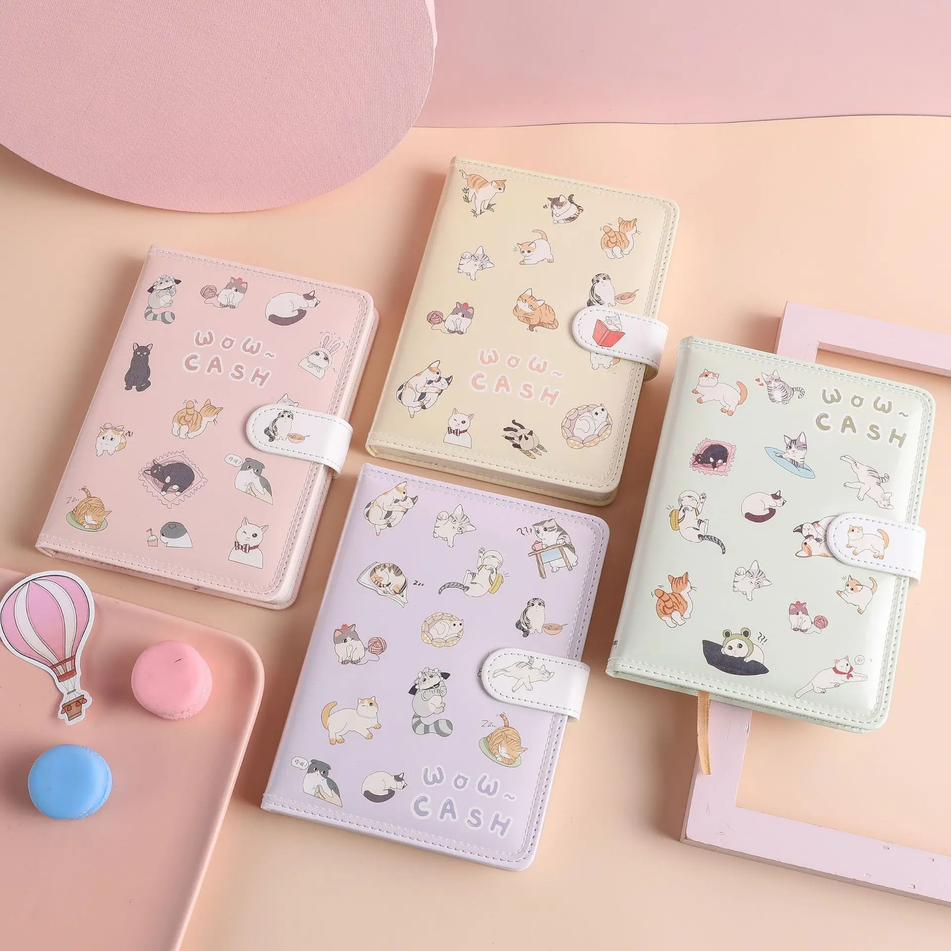 

Cute Cat Fresh PU Cover Notebook Color Illustration Page Notebook 36k 112 Sheets Hardcover Diary Hand Book Coloring Book Planner