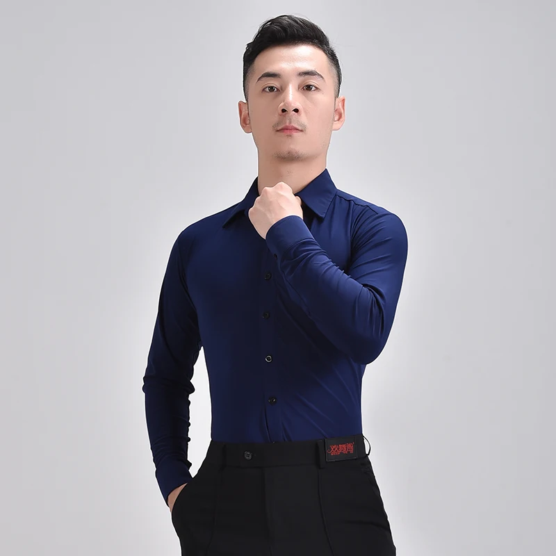 

Men Modern Dance Shirt Latin Dance Clothing National Standard Long Sleeves Ballroom Dance Tops