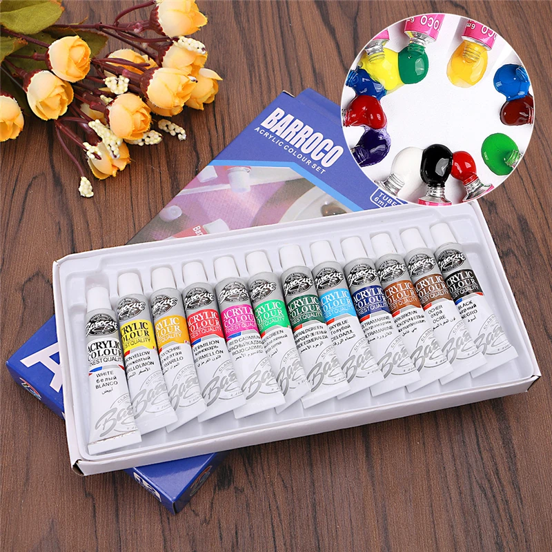 6 12 Color Professional Acrylic Paints Set Hand Painted Wall Paint Tubes Artist Draw Painting Pigment Brush