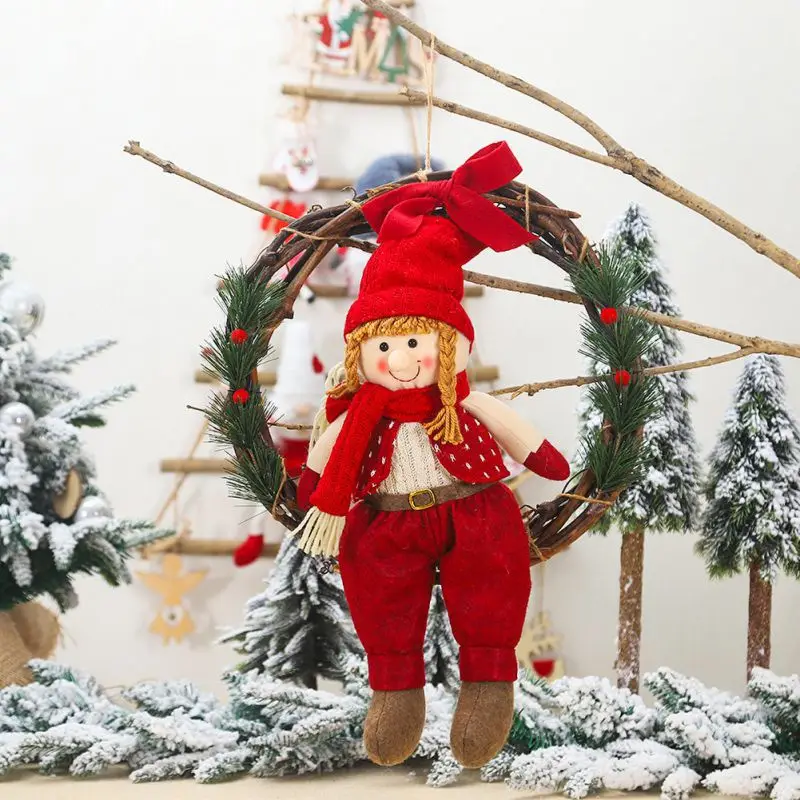 

Christmas Wreath Handmade Rattan Pendant Garland Mall Christmas Tree Door Decoration Xmas Doll Advent Wreath guirnalda navidad