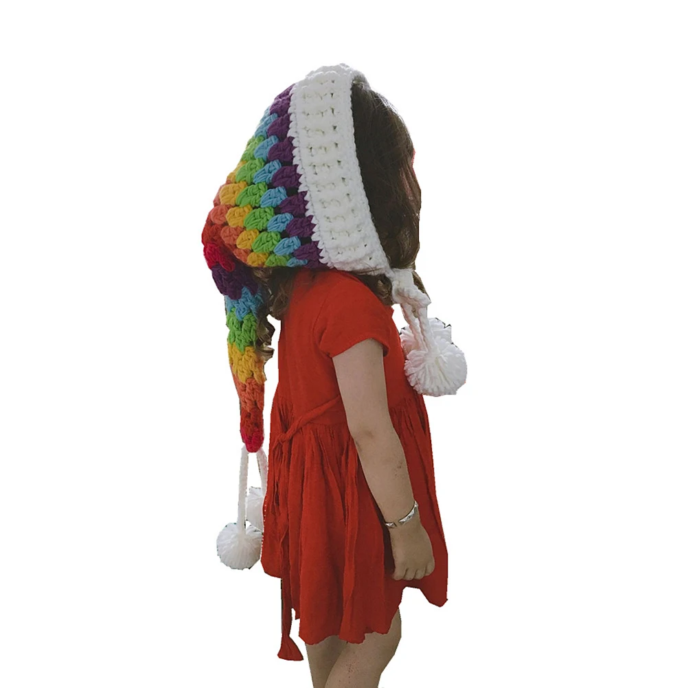 Autumn Winter Cap Woolen Yarn Wool Crochet Long Tail Hat Knitted Beanie for Kids Children(Grey