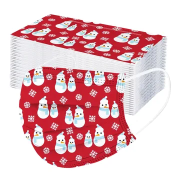 

100pcs Disposable Face Mask Christmas Printed Soft Masks For Adults 3-layer Breathable Маска Masque Tissu Mascarilla Lavable